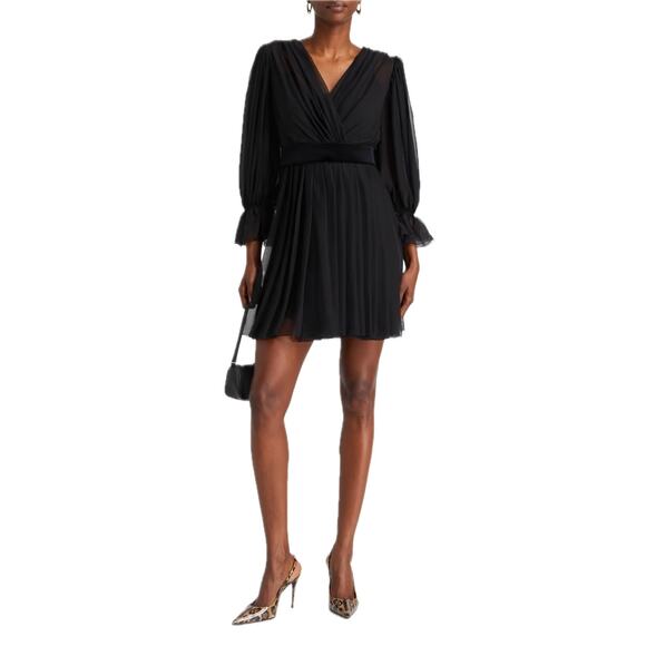 DOLCE & GABBANA Black Gathered silk-blend chiffon Mini Dress 40 S - Picture 2 of 12